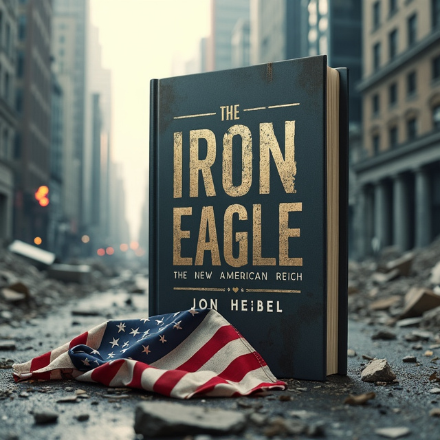 The cover depicts a ruined street in a dystopian city, with towering skyscrapers in the background. A crumpled and torn American flag lies on the debris-covered street. The flag is slightly off-center, giving a sense of abandonment. The overall color palette is a muted metallic gray, reflecting the somber and gritty atmosphere of the book.
