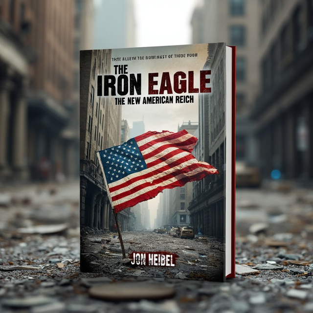 The cover features a ruined street with intact skyscrapers in the background, symbolizing the power of the regime. The crumpled and torn American flag lies slightly off-center on the debris-covered street, portraying a sense of abandonment and turmoil.
