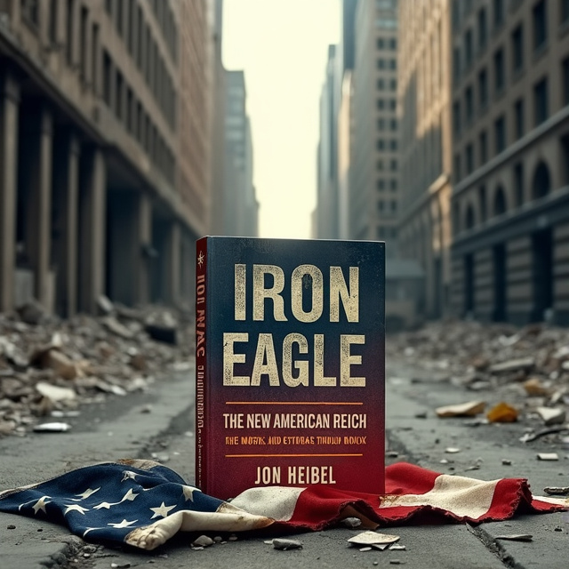 The cover features a ruined street as the background, with intact skyscrapers towering in the distance. In the center, a crumpled and torn American flag lies on the debris-covered street. The flag is slightly off-center, as if discarded or blown by the wind.