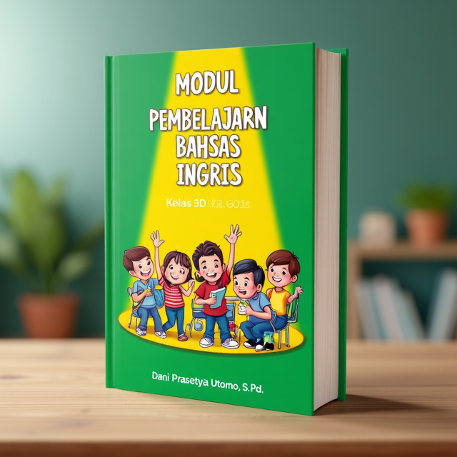 The cover features a vibrant green background with a yellow spotlight shining on the title. In the center, there is an illustration of a group of happy students engaging in various educational activities. Above the illustration, the author's name is displayed in a bold sans-serif font.