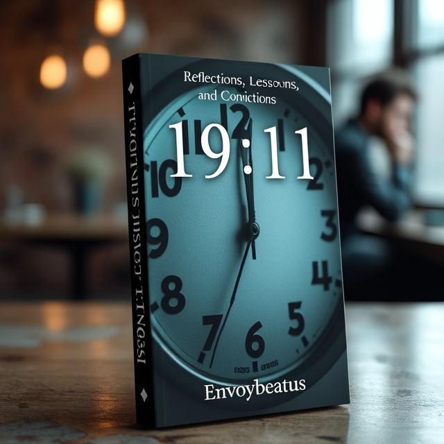The cover features a close-up image of a clock face at 1911, with the numbers in focus and the reflection of the surroundings visible on the glass surface. The background is a blurred image of a person deep in thought, representing introspection and self-reflection.