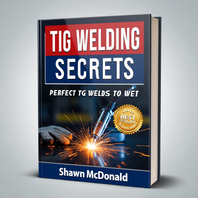 The cover features a close-up image of a TIG welding torch placed on a metal surface with perfect TIG welds. A pair of gloves is positioned next to the torch. The background is a lighter color to create contrast and make the main elements stand out. The title "TIG Welding Secrets" is prominently displayed in red, white, and blue colors to appeal to blue-collar workers. A "bestseller" badge is placed at the top-right corner to create credibility. The bottom of the cover includes the TigWeldingSecrets.com logo.