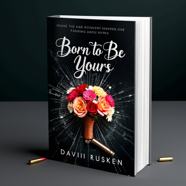 The cover features a dark and moody background in black, with shattered glass fragments scattered across it. In the center, there is an elegant bouquet of flowers with vibrant colors, representing the romance genre. At the bottom of the cover, there is a partially visible gun and a bullet, hinting at the intense and dangerous aspects of the story.