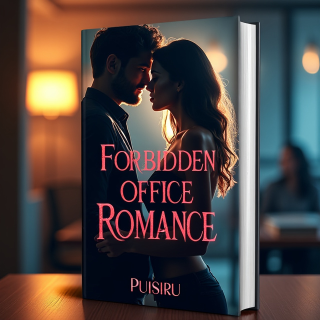 The cover features a close-up shot of a man and woman, their faces partially obscured by shadows, creating a sense of mystery and secrecy. They are standing against a backdrop of a dimly lit office, symbolizing the forbidden romance taking place in that setting. The overall mood is passionate and intense.