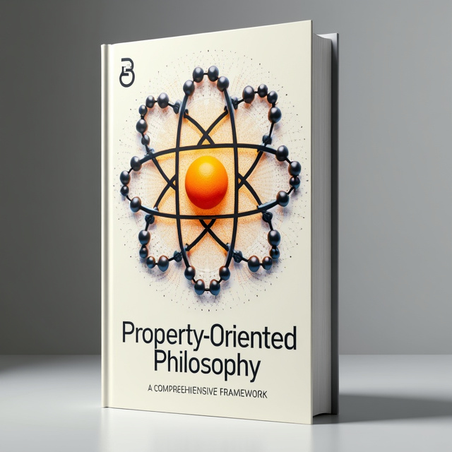 A stylized atom symbolizing the concept of properties at the center of the cover. Surrounding the atom are interconnected nodes forming a network, representing the comprehensive framework discussed in the book. Abstract shapes and geometric patterns are placed in the background to add intrigue and depth to the design.