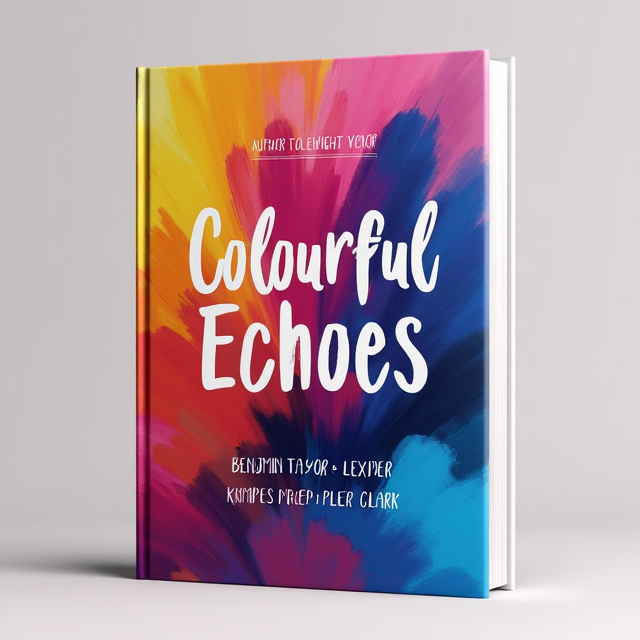 The cover features a vibrant and abstract painting of overlapping colors, creating a sense of movement and energy. The colors blend and flow into each other, representing the theme of "Colourful Echoes." The title is placed at the top of the cover, with the author names below, surrounded by wisps of color.