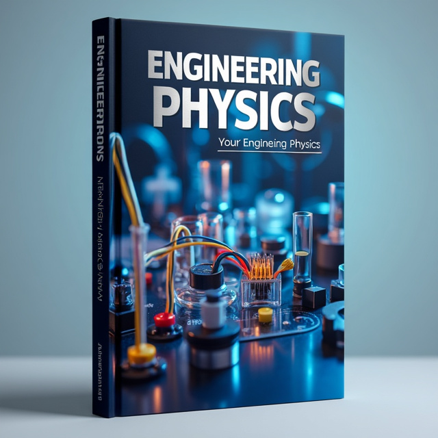 The cover features a close-up image of a physics experiment apparatus, showing various intricate components and colorful wires. The background is a gradient from blue to white, representing the vastness of knowledge in engineering physics.