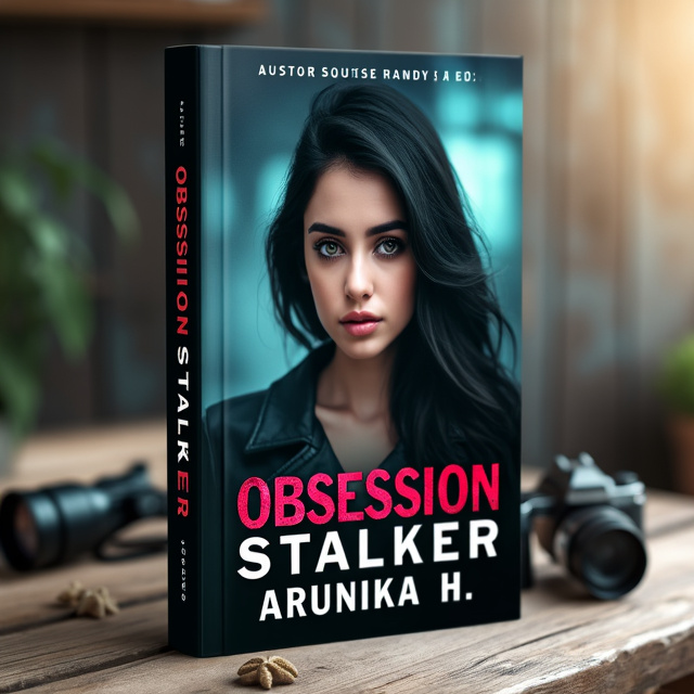The cover features a close-up image of a young woman with a petite body and a beautiful, cute face. She is depicted in a mysterious and alluring manner, capturing the attention of the viewers. In the background, there are blurred images of various stalking-related items, such as binoculars and a camera, symbolizing the obsession theme of the book.