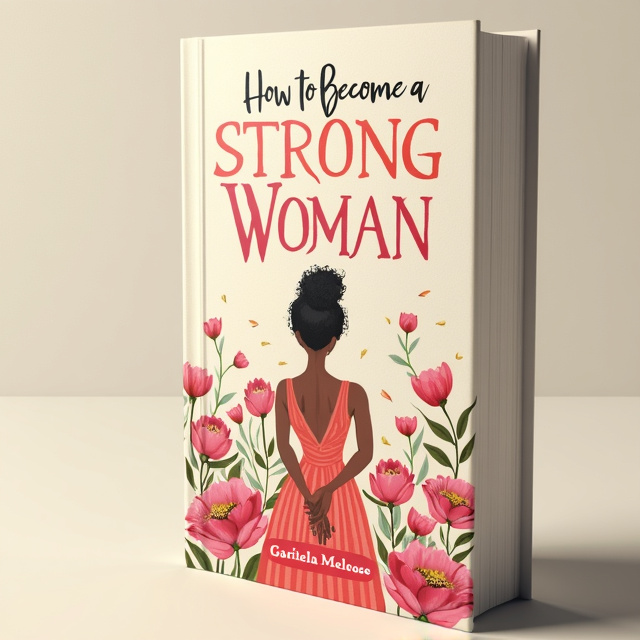 The cover features an illustration of a strong woman, standing tall and confident. The woman is surrounded by blooming flowers, symbolizing growth and femininity. The background is a soft cream color, adding a touch of elegance to the design.