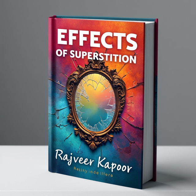The cover features a vibrant and colorful image of a broken mirror, symbolizing the theme of superstition and its effects. The shattered pieces of the mirror form a mosaic-like pattern, creating visual interest and intrigue.