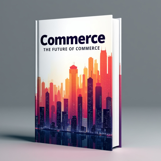 The cover design features a futuristic cityscape as the background, with a vibrant stock market chart overlaying it. The cityscape represents the future of commerce, while the stock market chart symbolizes the financial aspect of industries.