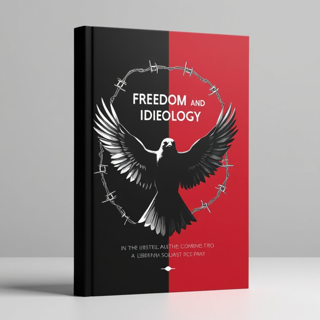 The cover features a bold and striking image of a bird in flight, with its wings made of barbed wire. The bird appears free from a distance, symbolizing the concept of freedom, but upon closer inspection, the viewer realizes the bird is trapped. The background is divided in half, with one side black and the other side red, resembling the libertarian socialist flag.
