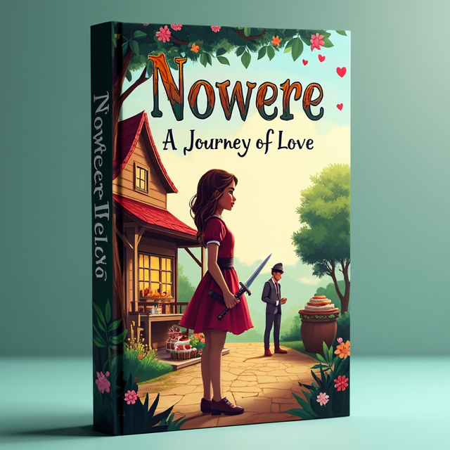 The cover features a whimsical and romantic scene. It depicts Diana, a young girl with a sword in her hand, standing in front of a bakery. In the background, the Prince of Nowere is seen approaching her house. The overall style is vibrant and colorful, with elements of fantasy and romance.