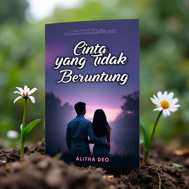 The cover prominently features a sad and longing couple, with their backs turned towards each other. The background is a blend of purple and blue hues, creating a melancholic atmosphere. In the foreground, a single white flower, wilting and drooping, symbolizes the protagonist's unlucky love. The title is placed at the top in elegant white font, while the author's name is displayed at the bottom in a more decorative font.