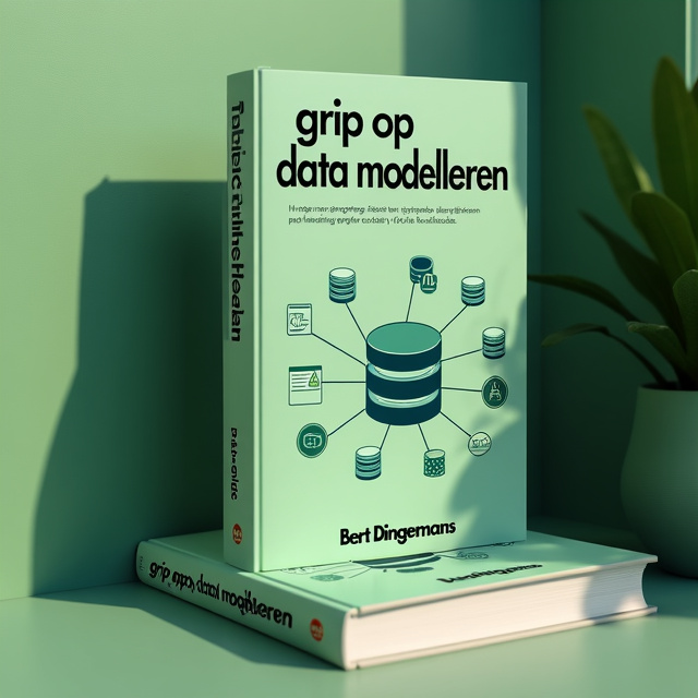 The cover features a clean and modern design with a prominent image of a database diagram in the center. The diagram is surrounded by various data modeling symbols and elements, creating a sense of complexity and sophistication. The overall color scheme is predominantly green, symbolizing growth, knowledge, and harmony.