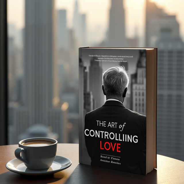 An old man sitting on the terrace of one of the tallest buildings in New York, overlooking the cityscape. The image is black and white, with a touch of red in the man's tie, symbolizing the passion and love explored in the book. A cup of coffee is placed on the table, representing moments of contemplation and reflection.
