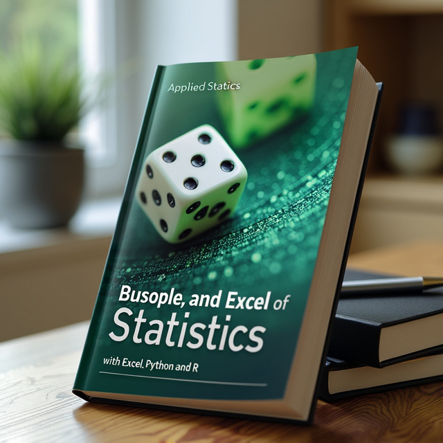 The cover design features a close-up image of a dice, with the numbers clearly visible. The dice is placed diagonally on the cover, creating a dynamic and eye-catching composition. The background is a gradient of different shades of green, representing the statistical nature of the book's content.