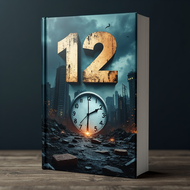 The cover features a dark, desolate cityscape with crumbling buildings and a smoke-filled sky. The focal point is a clock striking midnight, symbolizing the looming sense of time running out. The overall style is gritty and atmospheric, capturing the dystopian atmosphere of the book.