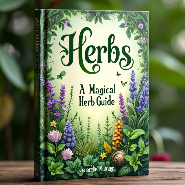 The cover features a close-up image of a vibrant and colorful circular herb garden, with various herbs such as rosemary, basil, and lavender. The garden is surrounded by a magical glow, and there are small fairies flying around the herbs.