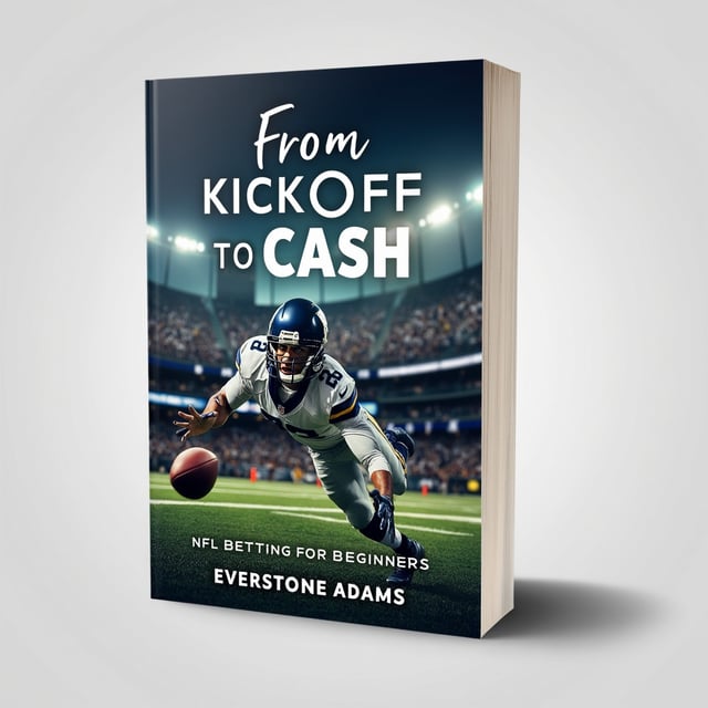 The cover features an intense image of a football player in action, diving to catch a ball. Behind him, there is a backdrop of a stadium filled with cheering fans. The image is dynamic and captivating, conveying the excitement of NFL betting.