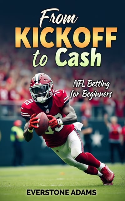 The cover features an intense image of a football player in action, diving to catch a ball. Behind him, there is a backdrop of a stadium filled with cheering fans. The image is dynamic and captivating, conveying the excitement of NFL betting.