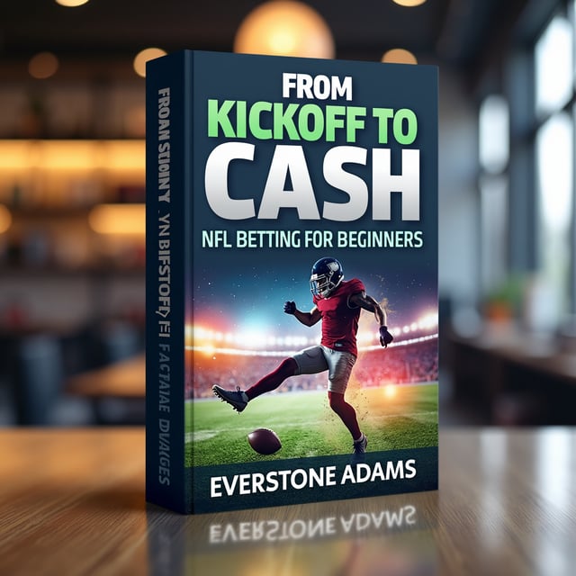 The cover features a dynamic image of a football player mid-kickoff, with a blurred background to create a sense of motion. The player is surrounded by vibrant colors, representing the excitement and energy of NFL betting. The book title is prominently displayed at the top, with the author name appearing below the image.