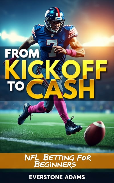 The cover features a dynamic image of a football player mid-kickoff, with a blurred background to create a sense of motion. The player is surrounded by vibrant colors, representing the excitement and energy of NFL betting. The book title is prominently displayed at the top, with the author name appearing below the image.
