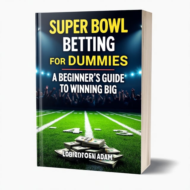 The cover features a close-up of a football field, with vibrant green grass and white yard lines. In the foreground, a pile of cash is strategically placed, symbolizing the potential winnings from betting on the Super Bowl. The title of the book is displayed prominently and boldly in the center, with the author's name appearing below it. The background is filled with cheering crowd silhouettes, adding to the excitement and energy of the cover.