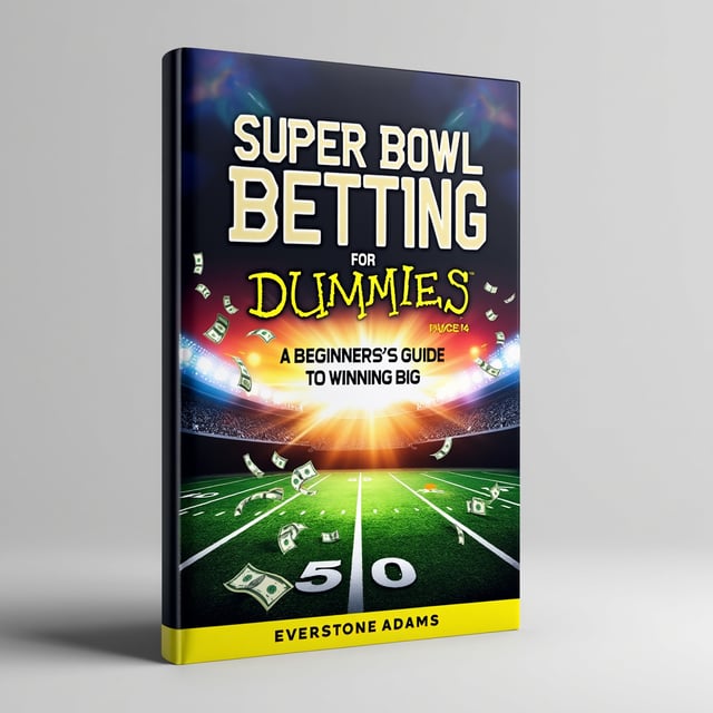 The cover features an explosive burst of colors and energy, symbolizing the excitement and thrill of Super Bowl betting. In the center, there is a dynamic illustration of a football field with money raining down from the sky, representing the potential for winning big. The title is prominently displayed at the top, with the author's name positioned at the bottom corner.