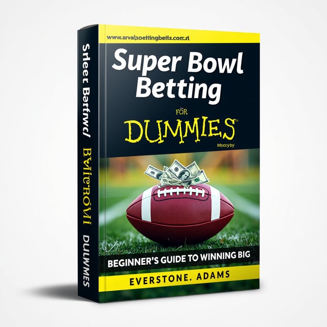 The cover features a close-up image of a football covered in money, symbolizing the excitement and potential for big wins in Super Bowl betting. The background is a vibrant and energetic mix of colors, creating a sense of anticipation and adventure.