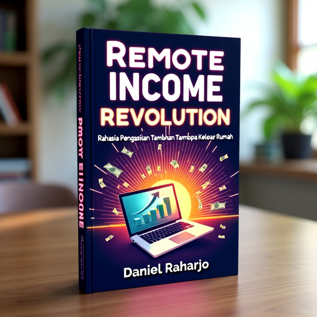 The cover features a vibrant and modern illustration of a laptop with money flowing out of it, symbolizing the concept of remote income. The laptop is surrounded by rays of light, creating a sense of optimism and success. The title of the book is placed prominently at the top, with the author's name below it.