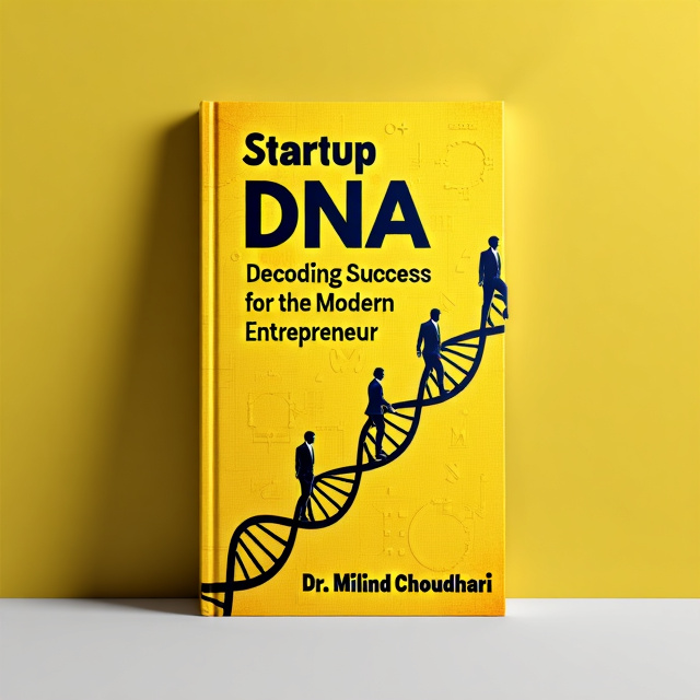 The cover features a plain yellow background with an embossed pattern of DNA. In the foreground, there is an illustration of a ladder made up of a DNA structure, symbolizing the entrepreneurial journey. People in suits are climbing up the ladder, representing the modern entrepreneur striving for success.