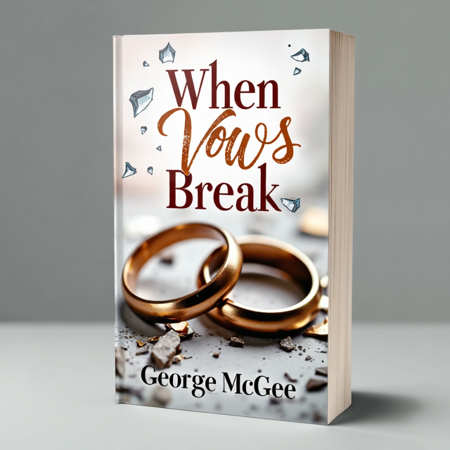 The cover features a close-up image of two cracked wedding rings, with one ring in the foreground and the other in the background. The rings are placed diagonally, creating a sense of tension and separation. Besides the rings, there are illustrations of shattered glass and broken ceramic, symbolizing the breaking of vows.