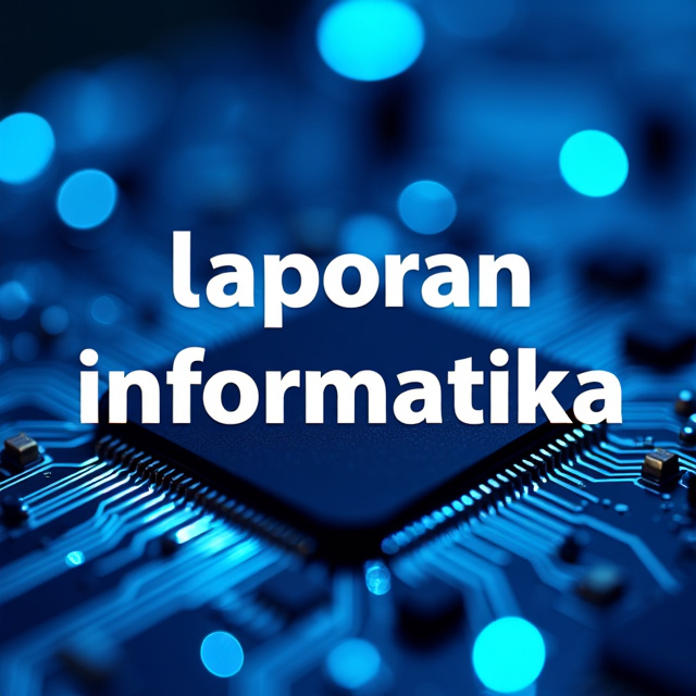 The cover features a close-up image of a computer circuit board with vibrant blue tones. The title "Laporan Informatika" is displayed prominently in bold white letters across the center of the cover. The circuitry elements are subtly blended into the background, creating a sense of depth and intrigue.