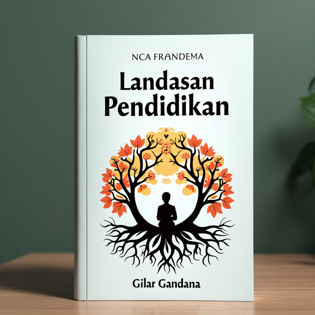 The cover features a white background with a mandala pattern in the center. The mandala is composed of intertwining roots and branches of a tree, representing the foundation of education. At the center of the mandala, a person is sitting on a chair, symbolizing the role of individuals in the educational process. Above the person, there are clouds, representing inspiration and motivation.