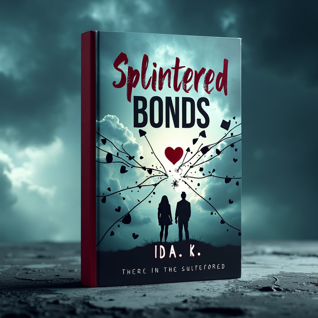 The cover features a broken thread symbolizing the splintered bonds. The thread unravels into chaos, with images of shattered hearts and a couple standing apart, representing the themes of love, separation, and betrayal. The background is filled with swirling storm clouds, representing the emotional turmoil experienced after infidelity.