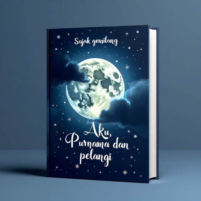 The cover features a dark blue background with a gradient effect, representing the night sky. In the center, there is a large full moon with clouds partially covering it. Surrounding the moon, there are scattered stars, creating a romantic and dreamy atmosphere.