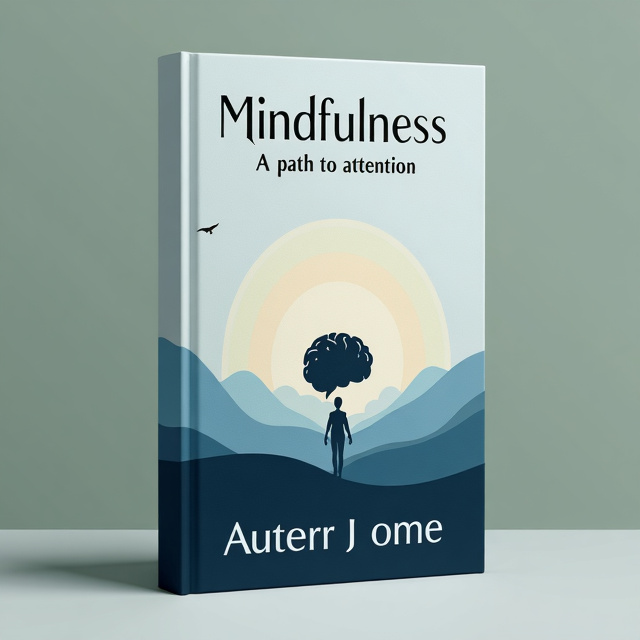 The cover features a peaceful and serene landscape in the background, with a silhouette of a person walking towards the silhouette of a brain. The brain silhouette is prominently placed in the center, symbolizing the path to attention and mindfulness. The colors are muted and calming, with soft gradients and a touch of blue to evoke a sense of tranquility.