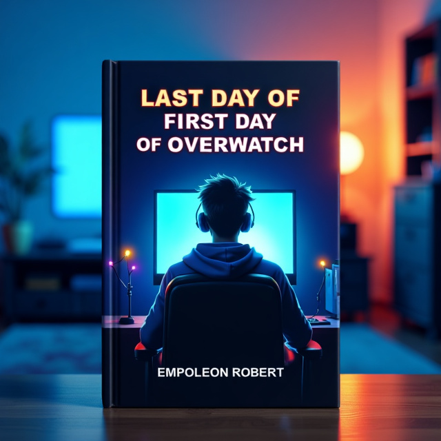 The cover features a close-up of a room with a dimly lit atmosphere. In the foreground, a guy is sitting in front of a computer, immersed in playing the games "Smite" and "Overwatch." The transition from one game to another is depicted by a glowing blue light emanating from the computer screen, creating a sense of excitement and anticipation.