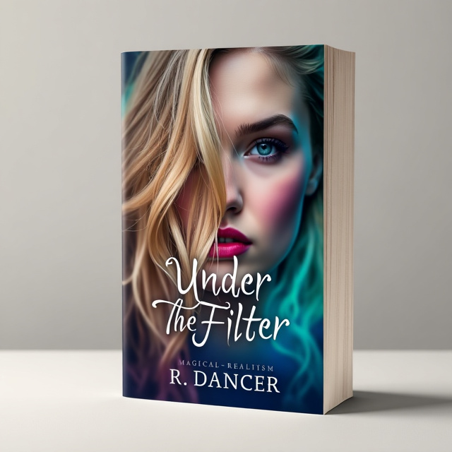 The cover features a close-up image of a woman with flowing blonde hair, partially covering her face. The hair strands are depicted in a magical, ethereal style, giving a sense of tension and mystery. The background is a vibrant and surreal blend of colors, representing the magical realism genre.