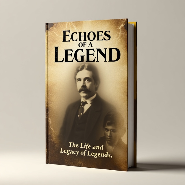 The cover features a vintage photograph of the legendary figure, faded and slightly grainy, with a sepia tone. Behind the photograph, there is a subtle, ghostly image of the figure, fading into the background. The title, "Echoes of a Legend," is placed at the top of the cover, in an elegant and slightly distressed font, with the word "Legend" emphasized in a bolder style. At the bottom of the cover, there is a small tagline in a simple, understated font, stating "The Life and Legacy of Legend.".