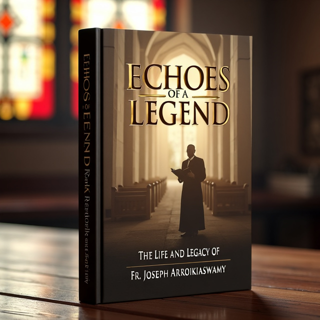 The cover features a sepia-toned photograph of an old church with stained glass windows, surrounded by a faint glow. Overlaid on the image is a faded silhouette of a priest holding a Bible. The title of the book appears in bold, elegant gold lettering at the top, while the subtitle is written in a smaller, more understated font at the bottom.