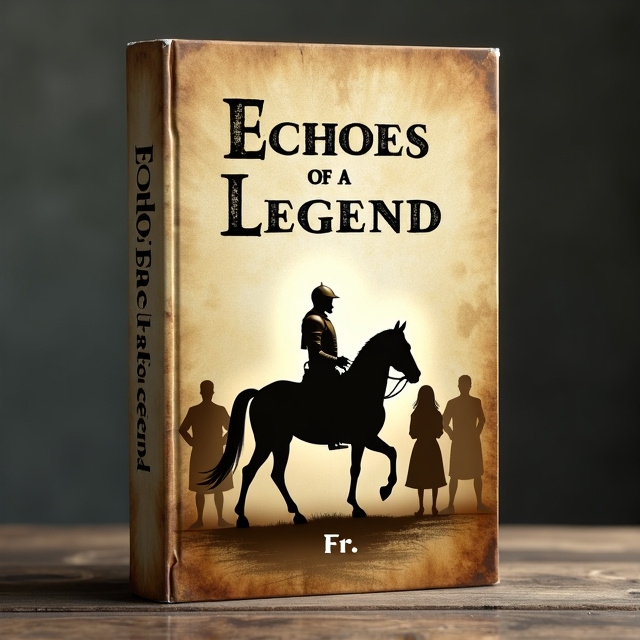 The cover features an old, weathered parchment as the background, with faintly visible handwritten script. In the center, there is a faded image of a knight on horseback, representing the olden times and the legend. Surrounding the knight, there are ghostly figures of individuals from different eras, symbolizing the echoes of the past.