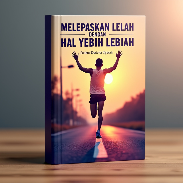 The cover features a runner crossing the finish line with both hands raised high in victory. The runner's face captures a mix of exhaustion, sadness, and joy. The background is a soft, serene landscape, depicting a beautiful sunset. The overall color palette is subtle yet eye-catching, with warm tones of orange, pink, and purple.