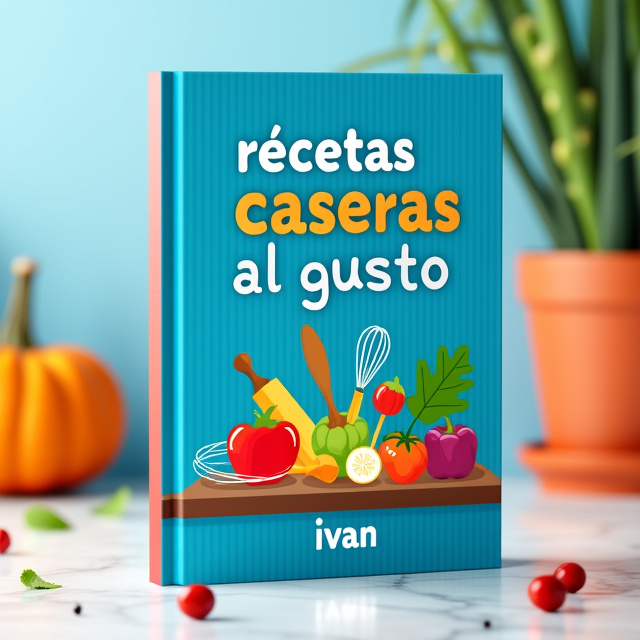 The cover features a vibrant blue background with a subtle diagonal stripe pattern in a lighter shade of blue. In the center, there is a clean and modern illustration of various kitchen utensils and ingredients, such as a whisk, a rolling pin, and fresh vegetables. The image is colorful and inviting, representing the book's focus on homemade recipes.