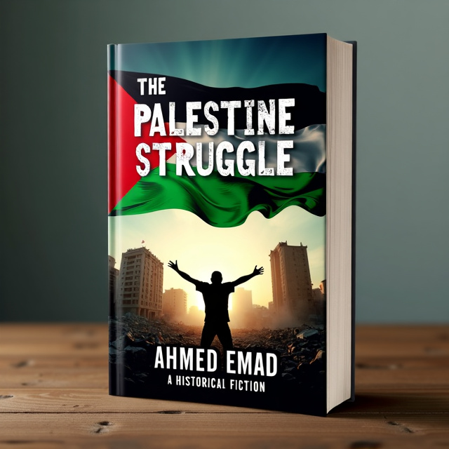 The cover features a dramatic image of a Palestinian flag flying against a backdrop of a crumbling city landscape. In the foreground, a silhouette of a person with outstretched arms symbolizes the struggle and bravery of the Palestinian people.