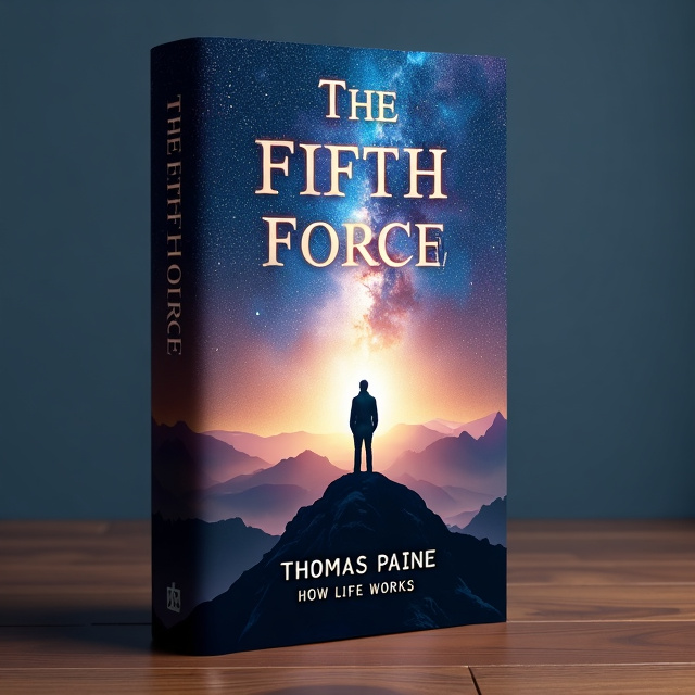The cover features a stunning image of a man standing on a mountain top, gazing up at the night sky. The man is backlit by a powerful beam of light that connects him to the stars and heavens above. The universe and stars are depicted in a mesmerizing and ethereal style, evoking a sense of enlightenment and spirituality.