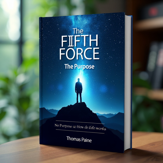 The cover features a dark blue background with a silhouette of a man standing on a mountaintop. The man is backlit by a powerful beam of light that connects him to the stars and heavens above. The stars are shining brightly, creating a sense of awe and enlightenment.