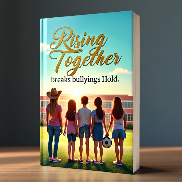 The cover features a group of five friends, Betsy, Dawn, Sarah, Sandy, and Mia, standing in a line facing Mia. They are depicted wearing a cowgirl hat, holding a soccer ball, standing next to a dress mannequin, and holding a canvas, respectively. In the background, there is a view of Clover Corner High School. The overall style is realistic with a touch of whimsy.