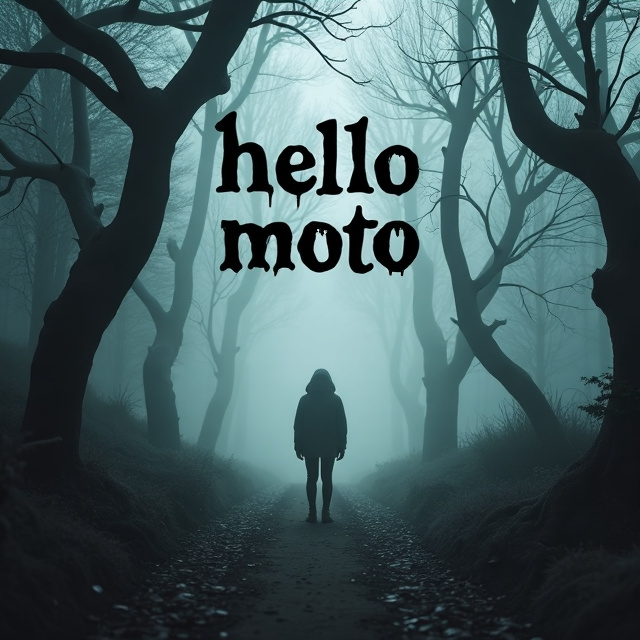 A dark and eerie forest with twisted trees and dense fog. In the foreground, a solitary figure stands alone, their silhouette hidden in shadows but their posture conveying sadness and despair.